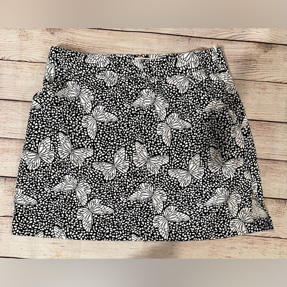 WOMENS Coral Bay golf BLACK W/ WHITE BUTTERFLIES PRINT SKORT SIZE 10P